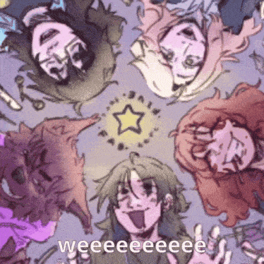 a drawing of a group of people with a star in the middle