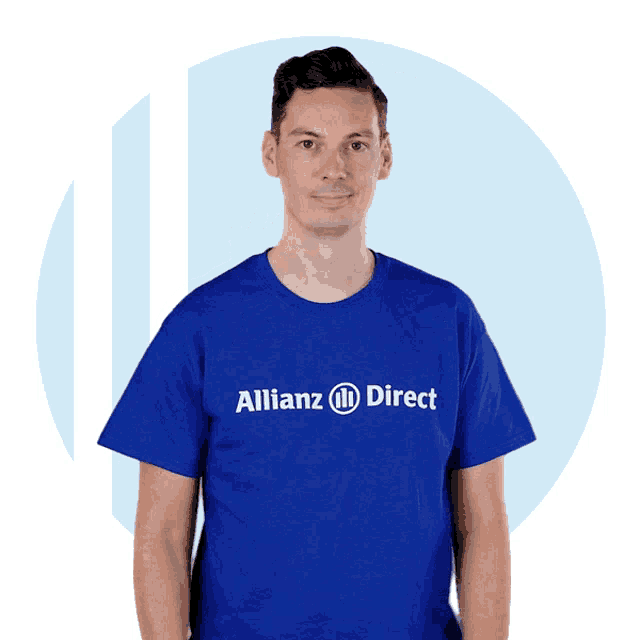 a man is wearing a blue allianz direct t-shirt
