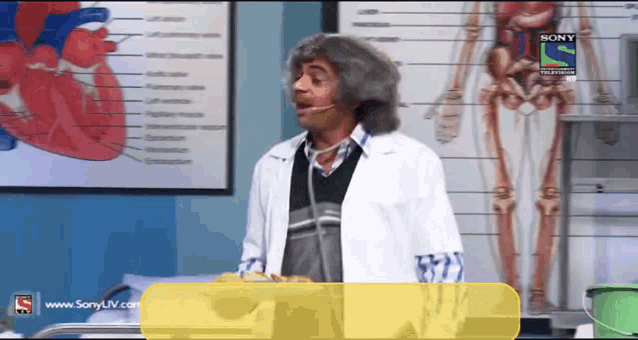 a man with a stethoscope on his neck is on a sony television show