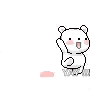 a pixel art drawing of a white teddy bear with pink cheeks and arms .