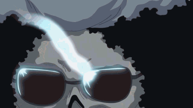 a cartoon drawing of a skull wearing sunglasses with a light coming out of it