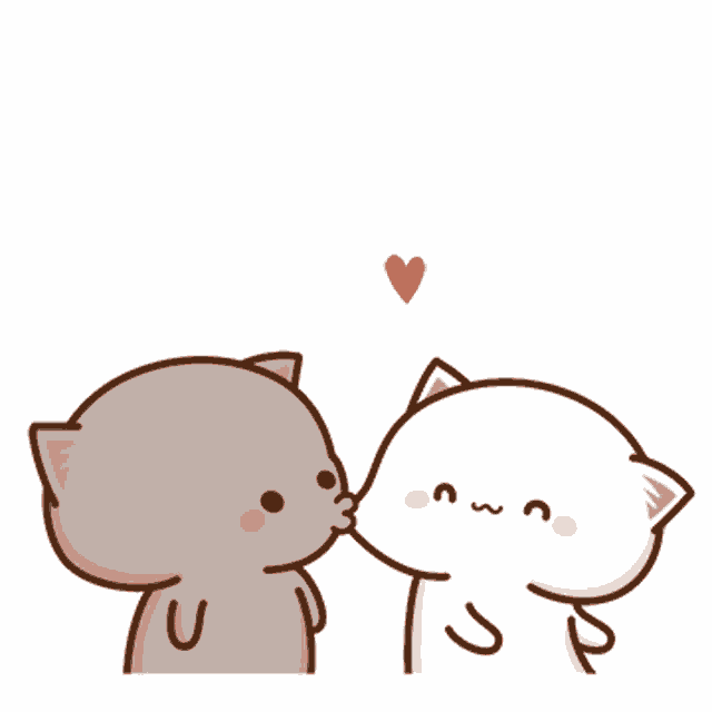 two cartoon cats are standing next to each other and one of them is touching the other 's face
