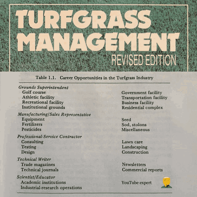 a book titled turfgrass management revised edition shows a list of career opportunities in the turfgrass industry