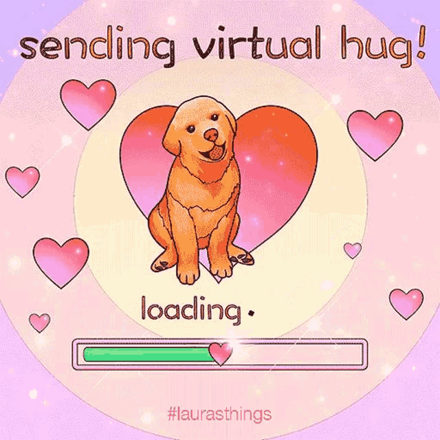 a greeting card that says sending virtual hug with a loading bar