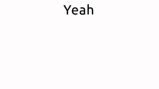 a black and white cow is standing in front of a white background and the words yeah are above it .