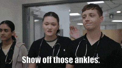 a group of nurses are standing in a hallway with the words show off those ankles