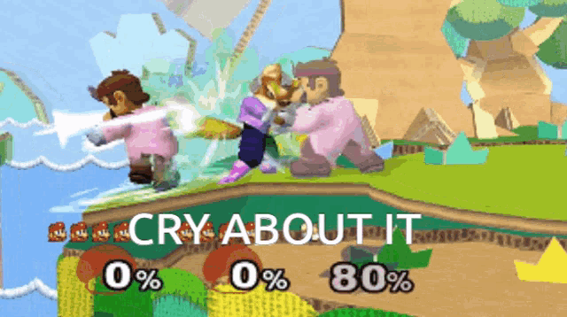 a video game with the words cry about it at the bottom