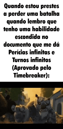 a screenshot of a cartoon with a caption that says quando estou prestes a perder uma batalha