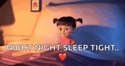 a cartoon girl is laying in a bed with the words `` night night sleep tight '' written on the bottom .