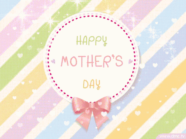 a happy mother 's day card with a pink bow on a colorful background