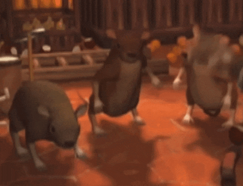 a group of mice are standing on a tiled floor in a room