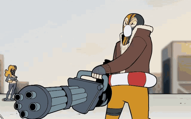a cartoon of a man wearing a mask and holding a gun