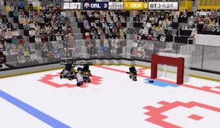 a hockey game is being played and the score is 3 to 1