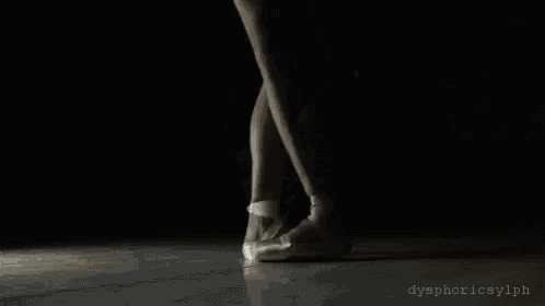 a close up of a ballerina 's feet with the words dysphoricsylph written on the bottom