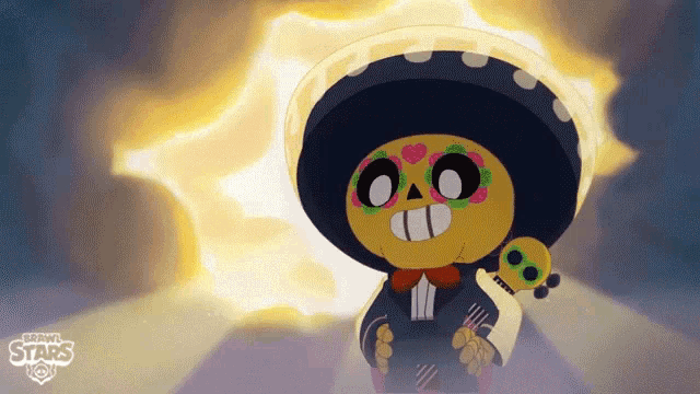 a cartoon character from brawl stars is holding a skull