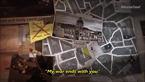 a map of prague is displayed with the words " my war ends with you " at the bottom