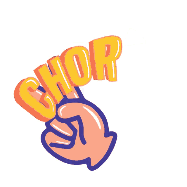 a cartoon drawing of a hand giving a peace sign with the word chor behind it