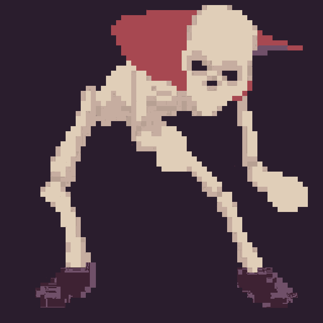 a pixel art of a skeleton with a red scarf around its neck