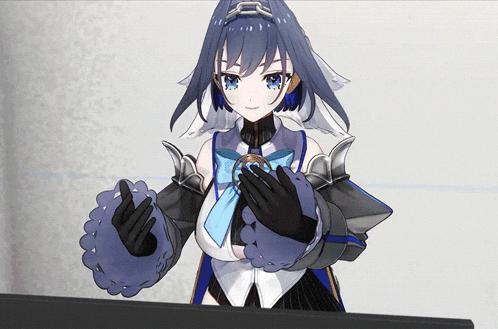 a cartoon character with a bow on her head and gloves on her hands