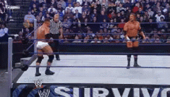two men are wrestling in a wrestling ring with a sign that says survivor on it