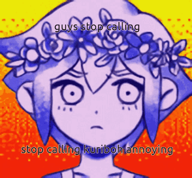 a drawing of a girl with a flower crown on her head with the words guys stop calling stop calling kuriboh annoying