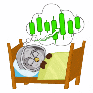 a cartoon drawing of an owl sleeping in a bed with the word gn written above it