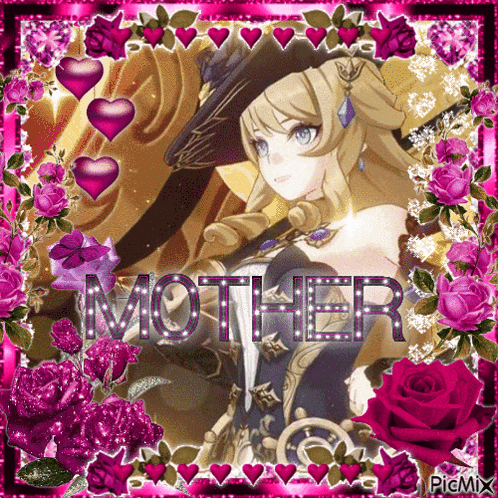 a picture of a woman with the word mother surrounded by pink roses and hearts