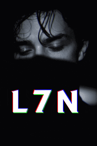 a black and white photo of a man with the word lzn in green letters