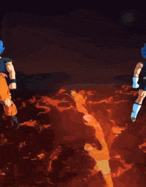 a cartoon character with blue hair and orange pants has a hole in his chest