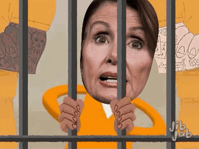a cartoon of a woman in a jail cell with jib jab written on the bottom
