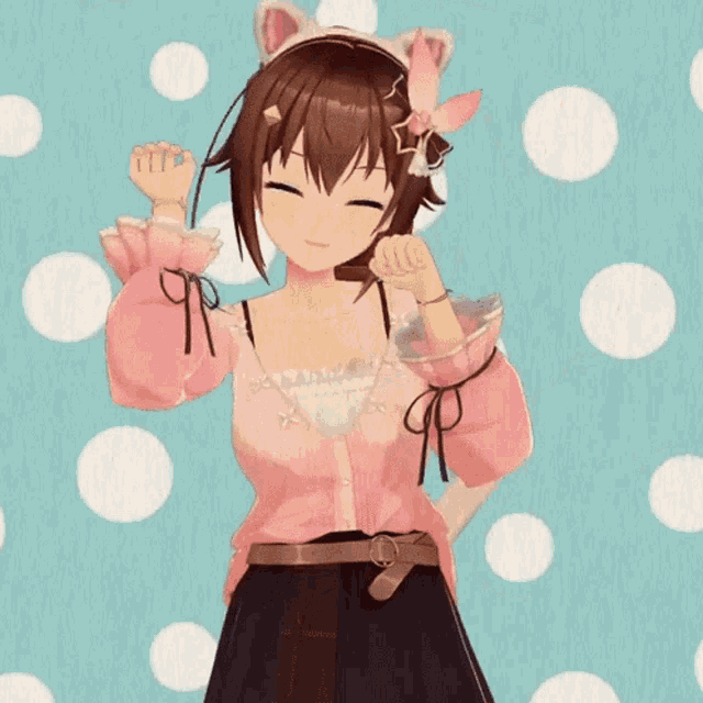 a girl with a cat ear headband holds an umbrella