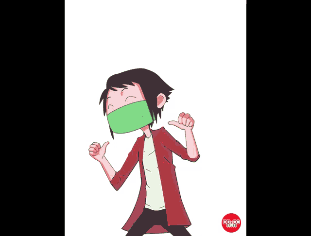 a cartoon of a person wearing a mask and giving the thumbs up