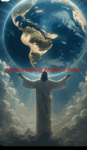 a painting of jesus with the words " good morning angel of hope " below him