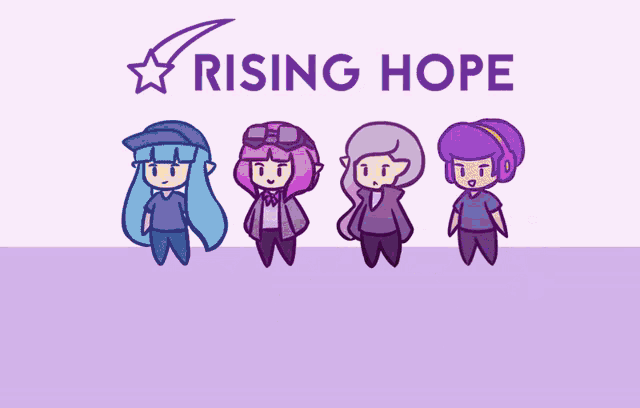 a cartoon drawing of three girls with the words rising hope above them