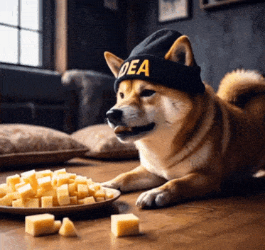 a dog wearing a beanie that says dea on it