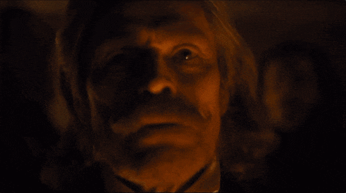 a man with long hair and a beard is looking at the camera