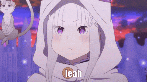 a girl with purple eyes is wearing a white cape and the word leah is on the front