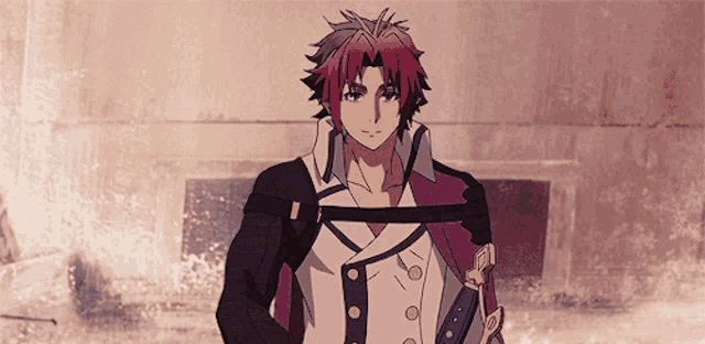a man with red hair is wearing a purple and white jacket