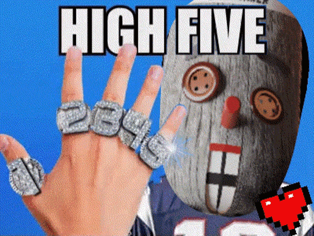 a picture of a person with rings on their fingers and the words high five