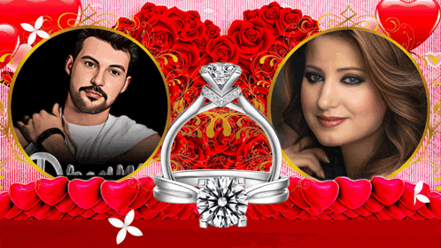 a picture of a man and a woman with a ring in the middle