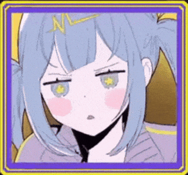 a close up of a anime girl with blue hair and pigtails .