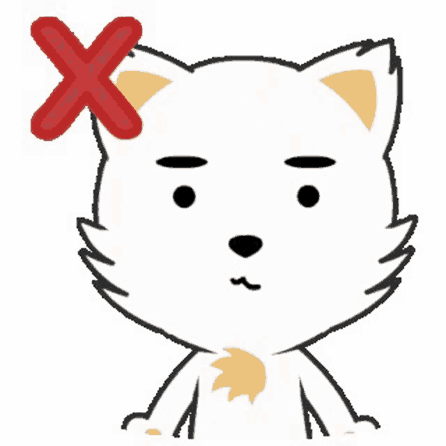 a white cartoon cat with a red cross on its head .