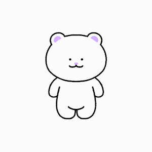 a cartoon drawing of a white teddy bear with purple ears and a purple nose .