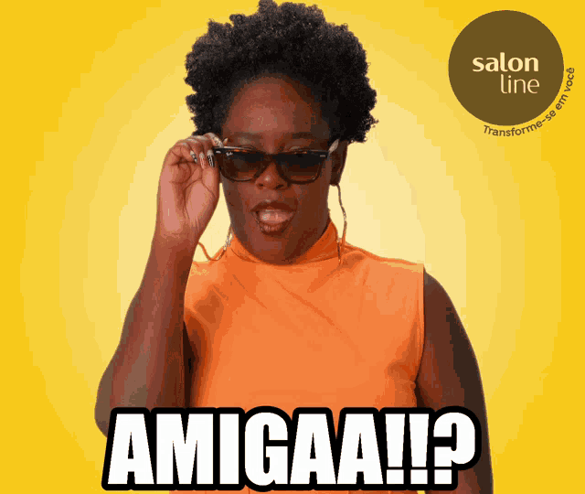 a woman wearing sunglasses says amigaa !!