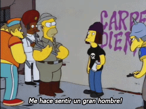 a group of cartoon characters are standing in front of a wall with carpe diem written on it