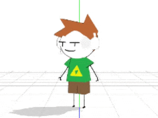 a stick figure wearing a green shirt with a yellow triangle on the front