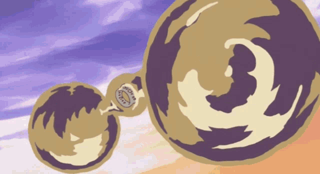 a cartoon drawing of a sphere with a purple sky in the background and the number 9