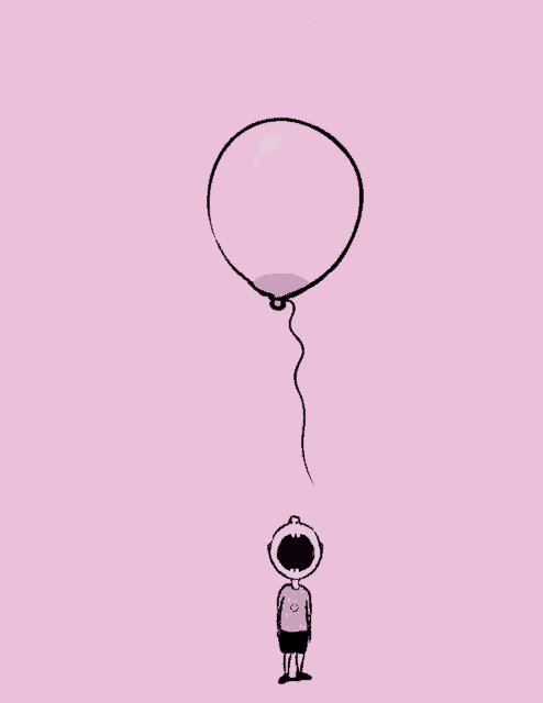 a cartoon of a boy crying next to a balloon that is floating away