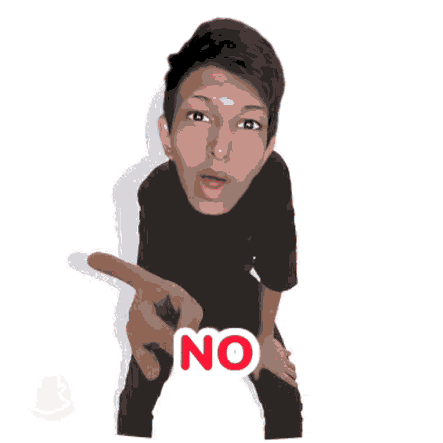 a man is pointing his finger at the word no .