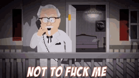 a cartoon of a man talking on a phone with the words " not to fuck me " above him